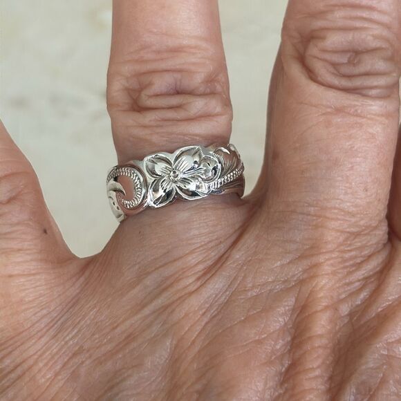 NEW! Hawaiian Wedding Band 925 Sterling Silver Scalloped Floral Pattern - Picture 11 of 12